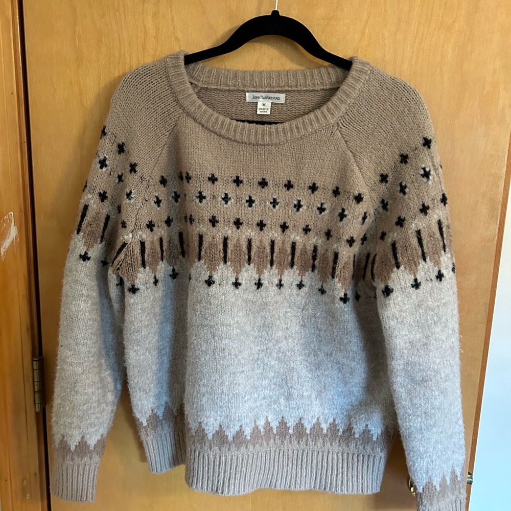 Joie Two-Tone Taupe & Light Gray/tan Fair Isle Knit Sweater